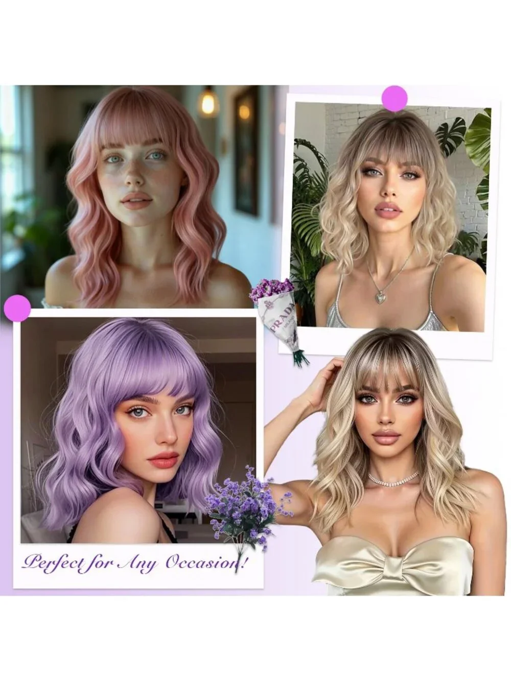 Women's Omber Blonde 14 Inch Natural Synthetic Short Curly Wavy Fiber Wigs
